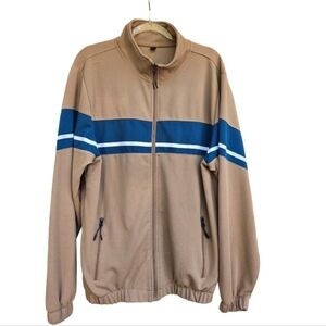 Vintage Mens Size XL Retro Running Jacket Beige and Blue Zip Up Y2K